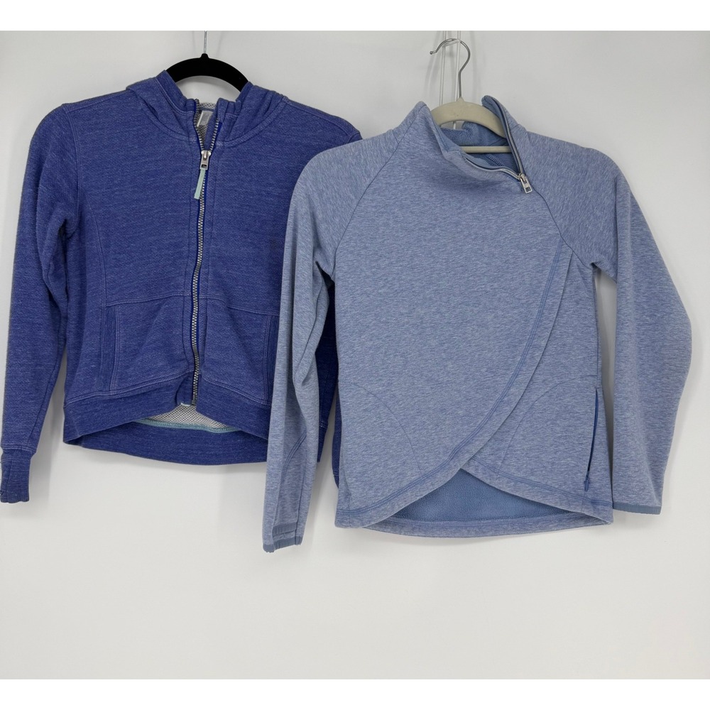 Athleta Girl Sweatshirts Lot 2 Girls M 8-10 Blue Hoodie Asymmetrical Zip Sporty
